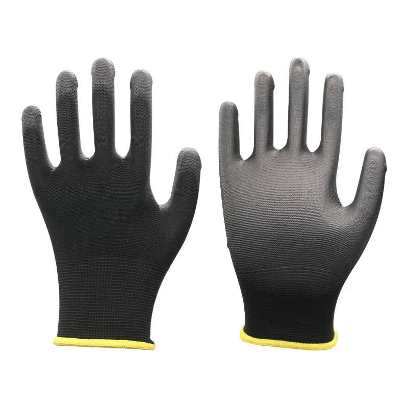 Pu Black Safety Gloves Wear Resistant Breathable Clean Room Coated With