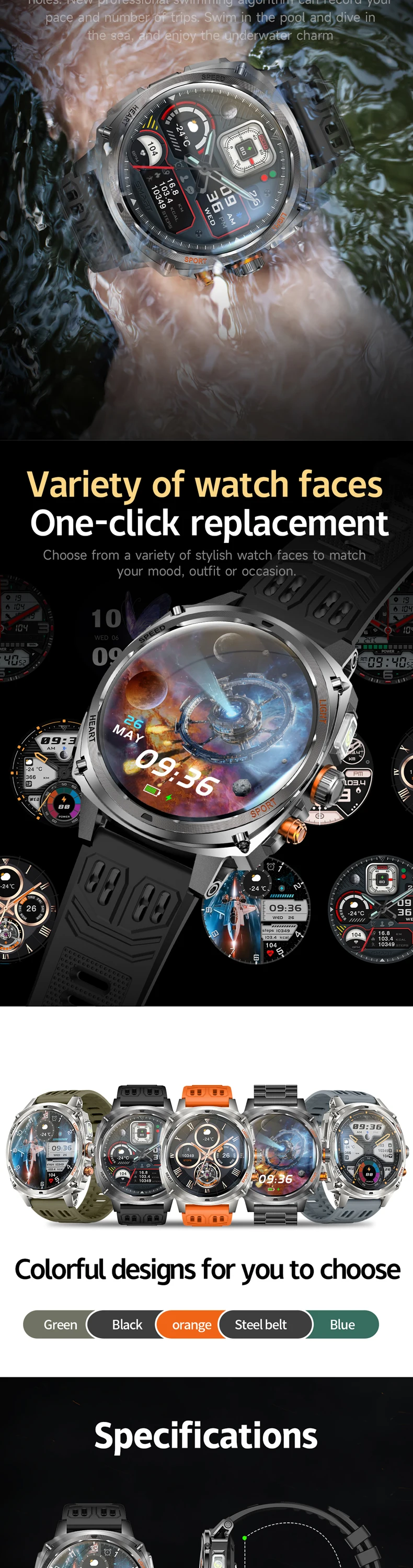 product km200 smart watch zinc alloy 175 inch mens business sports smartwatch amoled fitcloud pro smart bracelet tracker smart wear-6