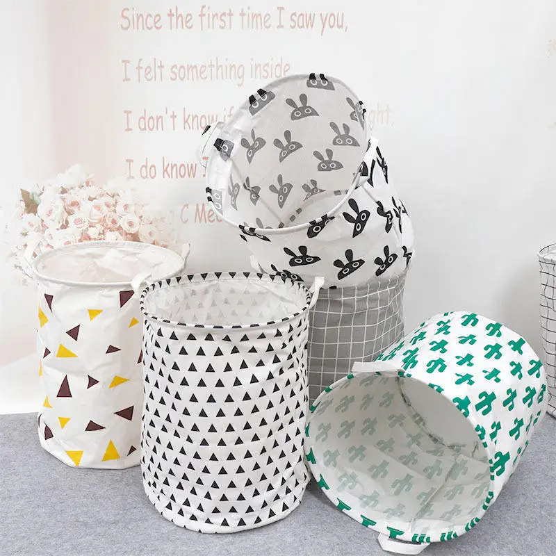 Factory Hot Selling Fashion Grey White Beige Canvas Cotton Fabric Laundry Storage Basket supplier