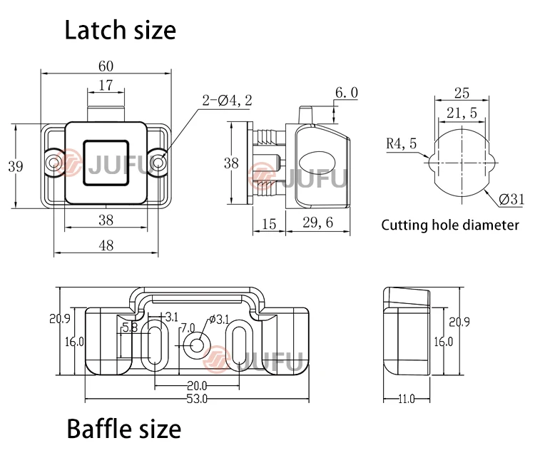 Rv Door Latch Square Push Button Lock Cupboard Door Knob Latch Lock For
