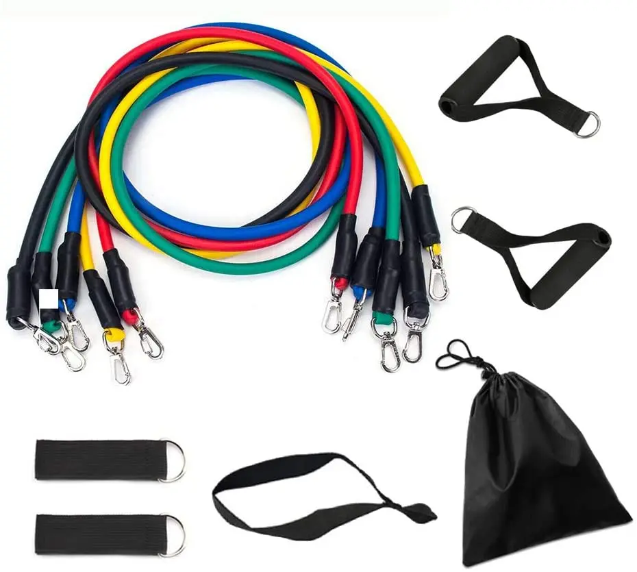 11pcs Resistance Bands Set Tension StrapsandYoga Ropes Pilates Stick With Training Bar Rubber Exercise Bands Resistance Tube
