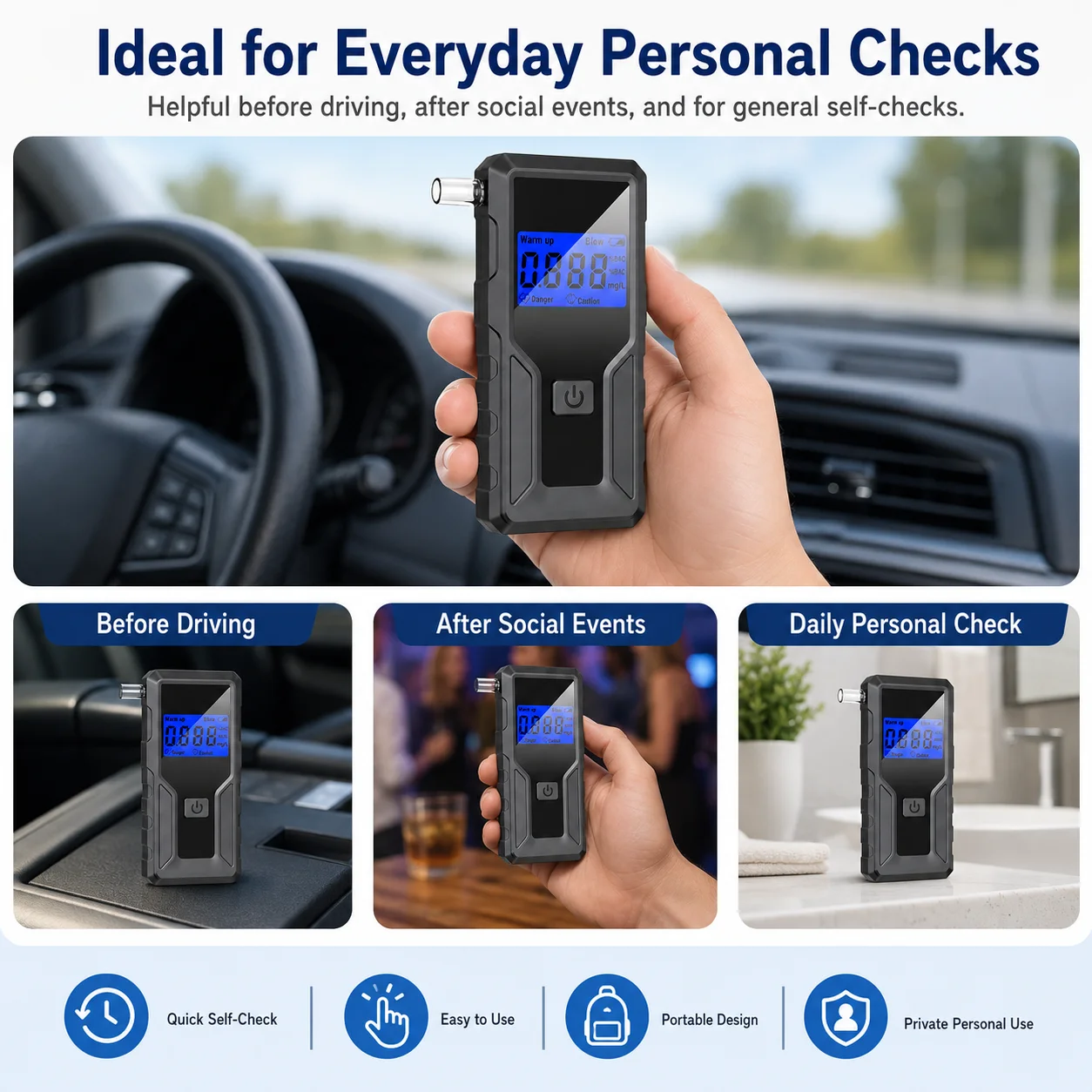 LOW MOQ Professional Breath Alcohol Tester Digital Alcohol Detector Breathalyzer With Backlight Display Alcohol Tester