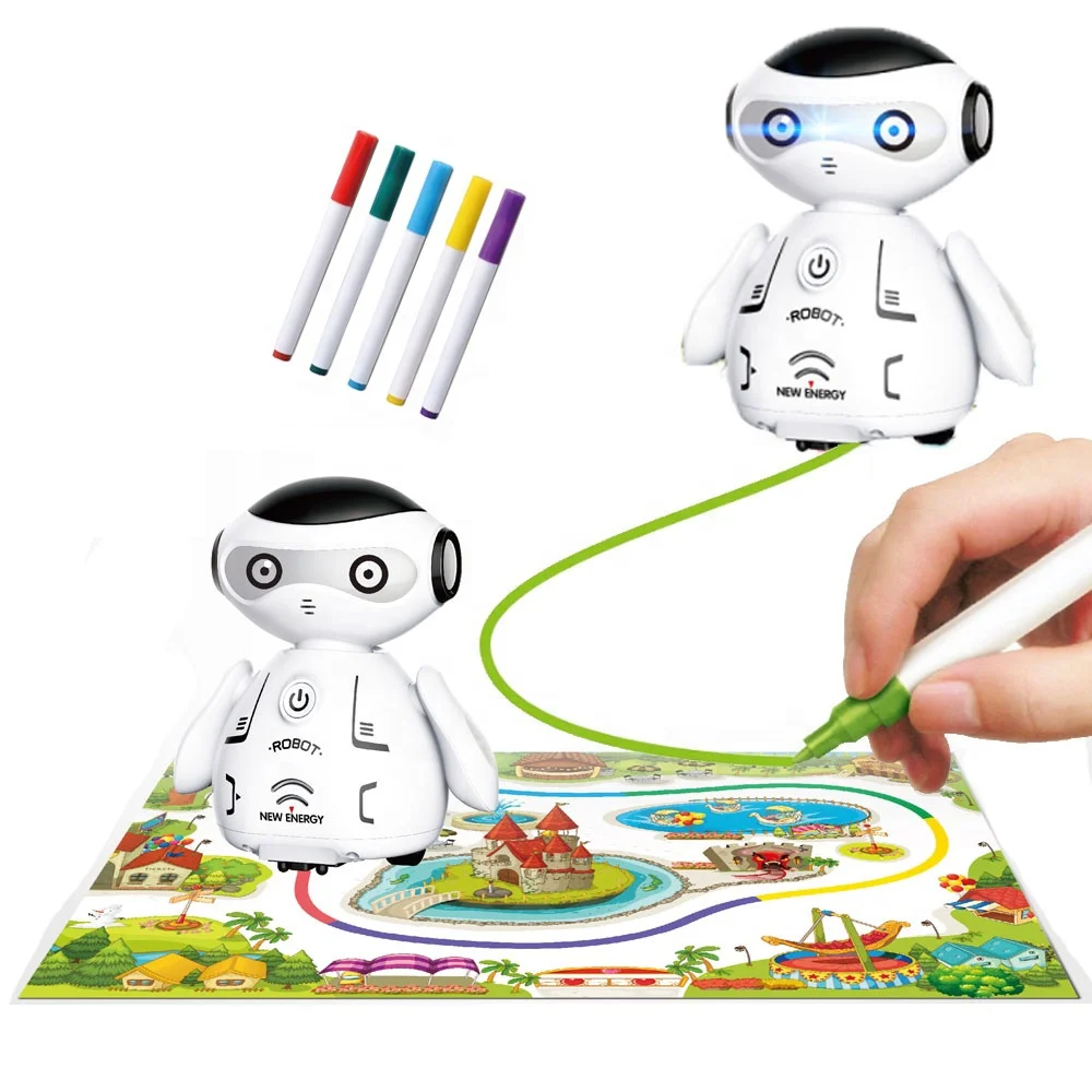 New Design Battery Operated Inductive Robot Toy Kids Plastic Drawing Robots  Inductive Line Follower Electric Robotic with Magnetic Pen LED Light Robots  Toys - China Robots Toys and Toy Robot price