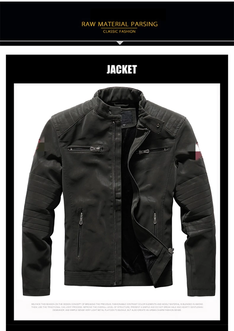 Wholesale Winter Men's Pu Jacket Black Waterproof Motor Cycle Western Style Fashion Leather