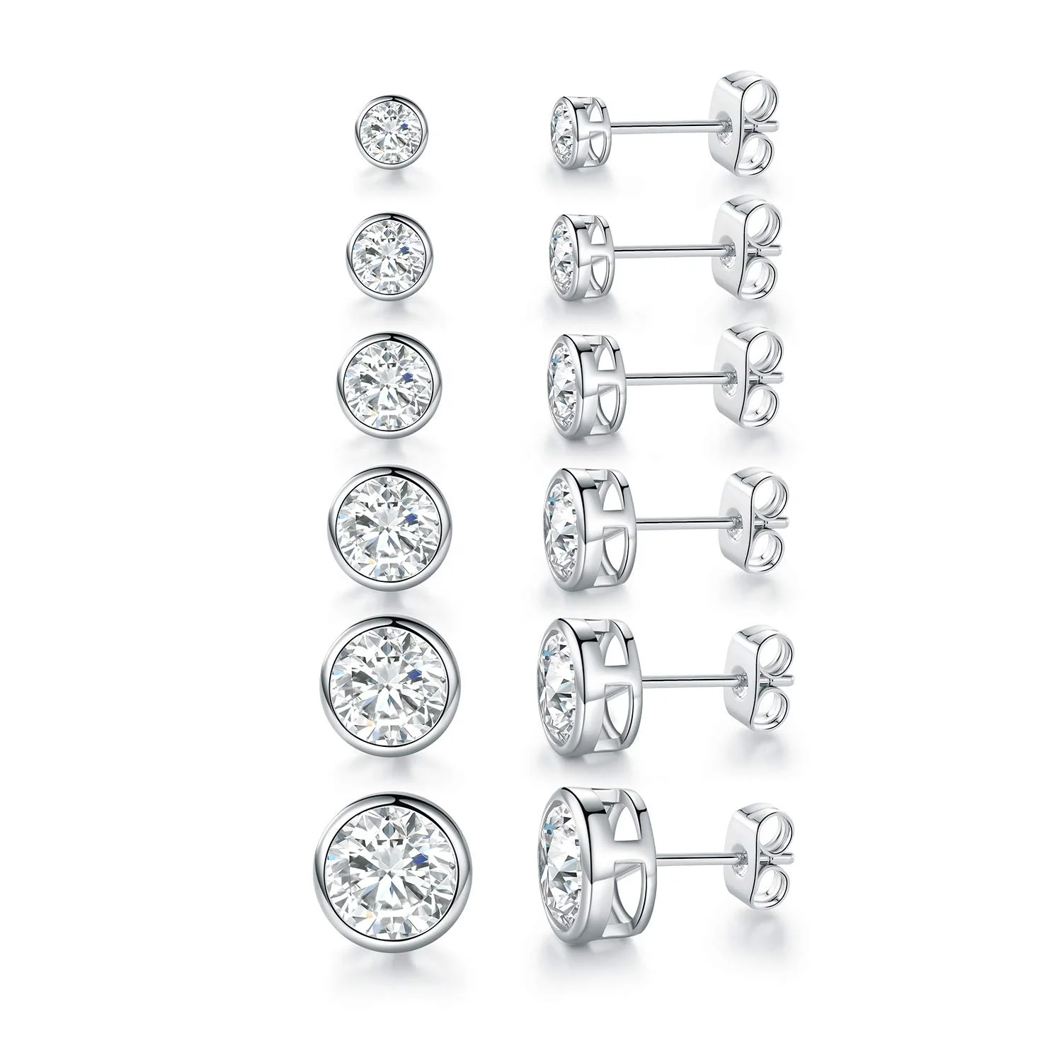 GE66 Fashion 18K Gold Plated CZ Stone Studs Earrings for Women Men Round  Cubic Zirconia Bezel Setting Ear Stud Set Fine Jewelry