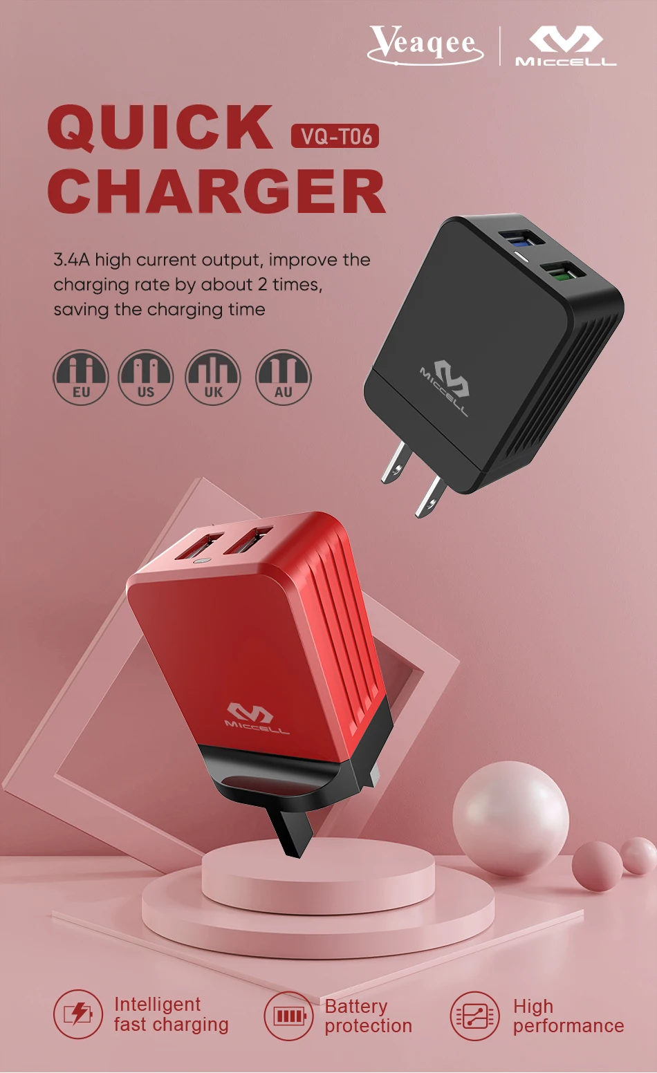 OEM mobile phone accessories branded wholesale 2.4A 3.4A QC3.0 PD18W usb charger guangzhou China charger accessories