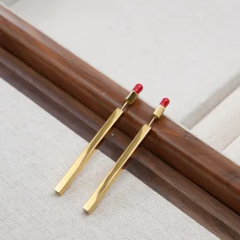 Top Fashion 24k Real Gold Plated Match Stick Earrings for Women Luxury Vintage Style Stylish Brass Jewelry for Gift
