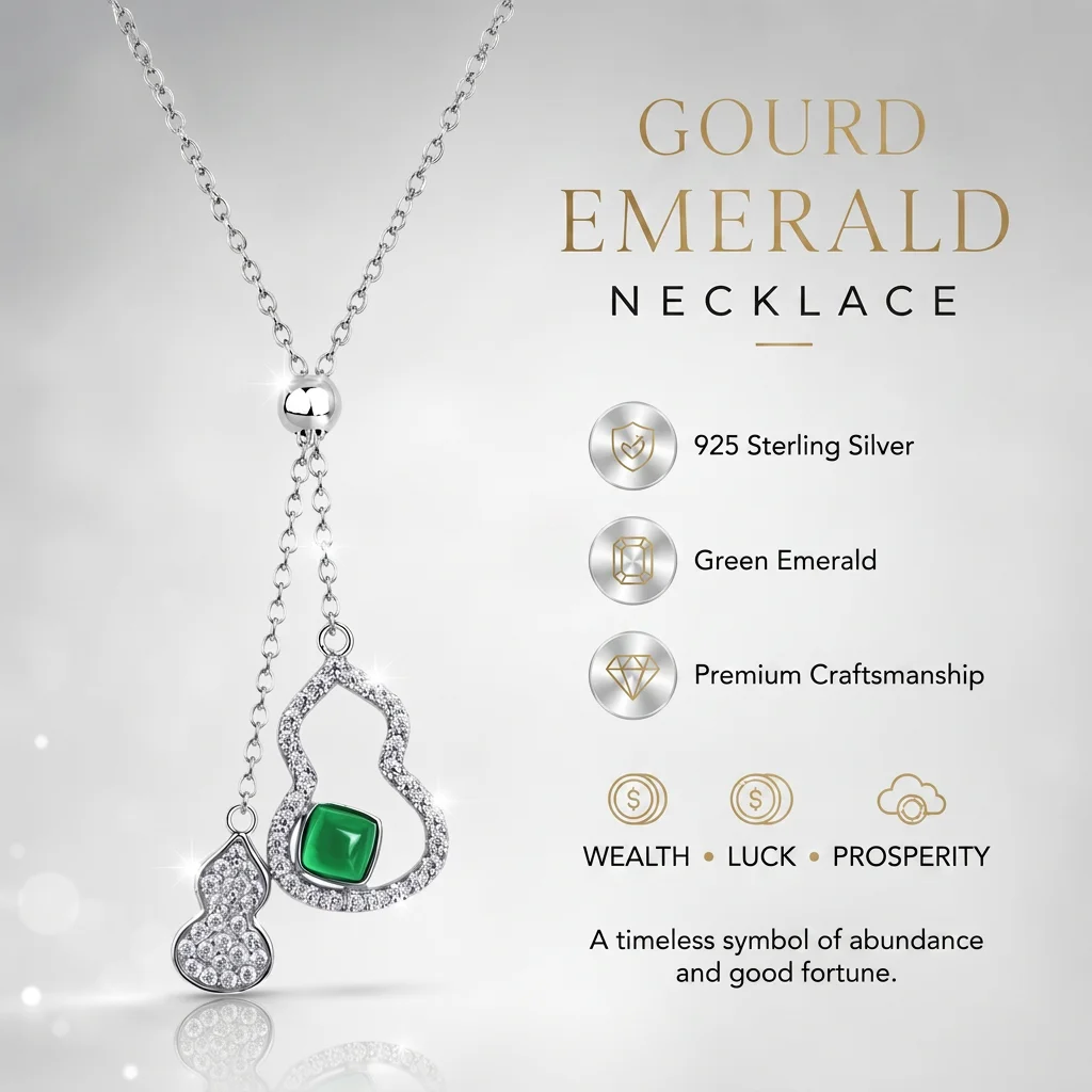 S925 Sterling Silver Gourd Pendant Necklace Green Emerald and CZ Y Chain for Women Wedding Gift