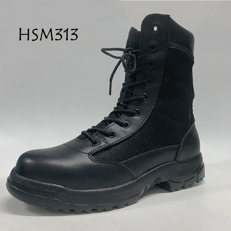 LXG,Senegal Market Popular Anti-slip PU/PU Sole Military Boots Black Training Combat Boots with Side Zipper for Sale HSM313