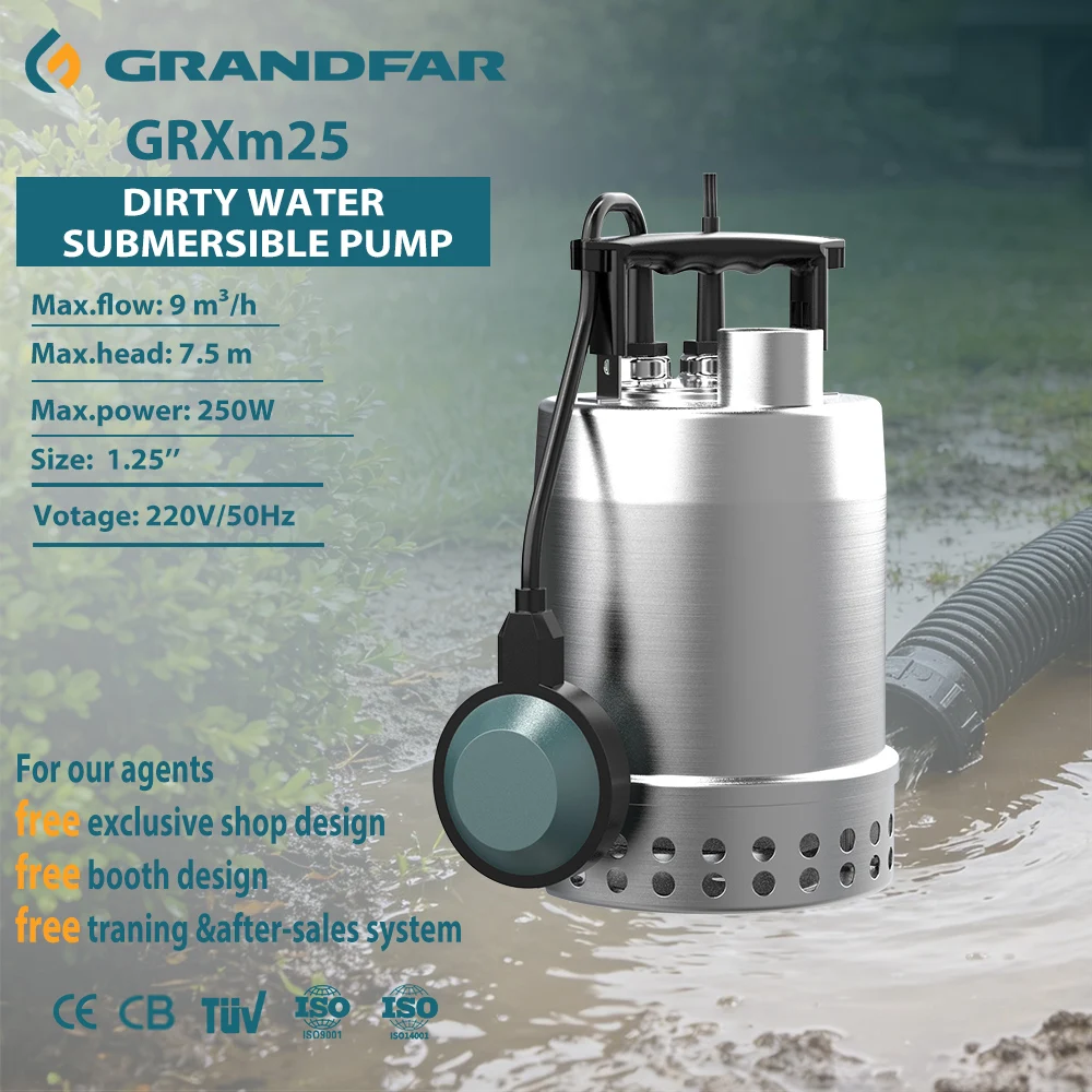 Grandfar 250W 9m3/h Mali plutajući prekidač od nehrđajućeg čelika Električni motor Potopna pumpa za kanalizaciju