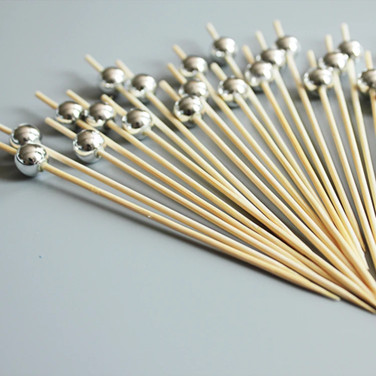 Jimao 100 шт. серебряные жемчужные коктейльные палочки 4,7 дюйма длинные красивые зубочистки серебряные жемчужные пищевые декоративные бамбуковые пищевые палочки для аппетита