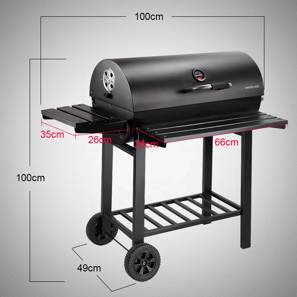 Heavy Duty Customized Outdoor BBQ Grills Garden Backyard Foldable Portable  Barrel Trolley Smoker Charcoal BBQ Grill
