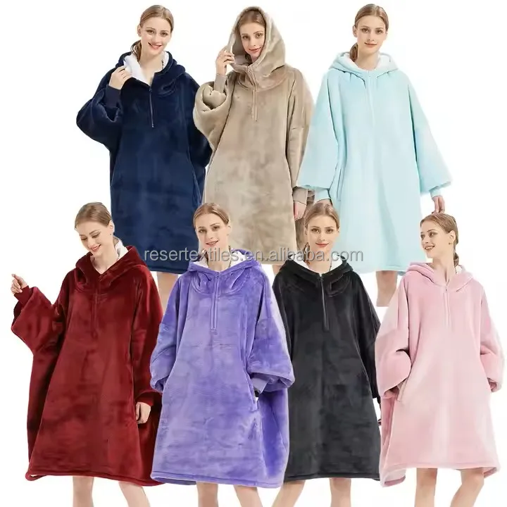 One Size Sherpa Blanket Hoodie Wearable Warm Sweatshirt for Adults Perfect Winter Gift for Women Moms Men