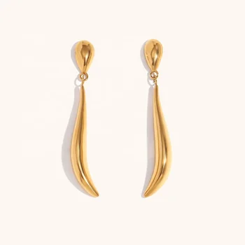 Dingran MInimalist Design 18K PVD Gold Plated Spliced Line Drop Earrings Stainless Steel Women's Jewelry