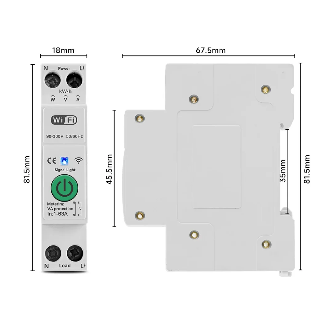 63A Tuya Single Phase WIFI Smart Energy Meter Kwh Metering Monitoring ...