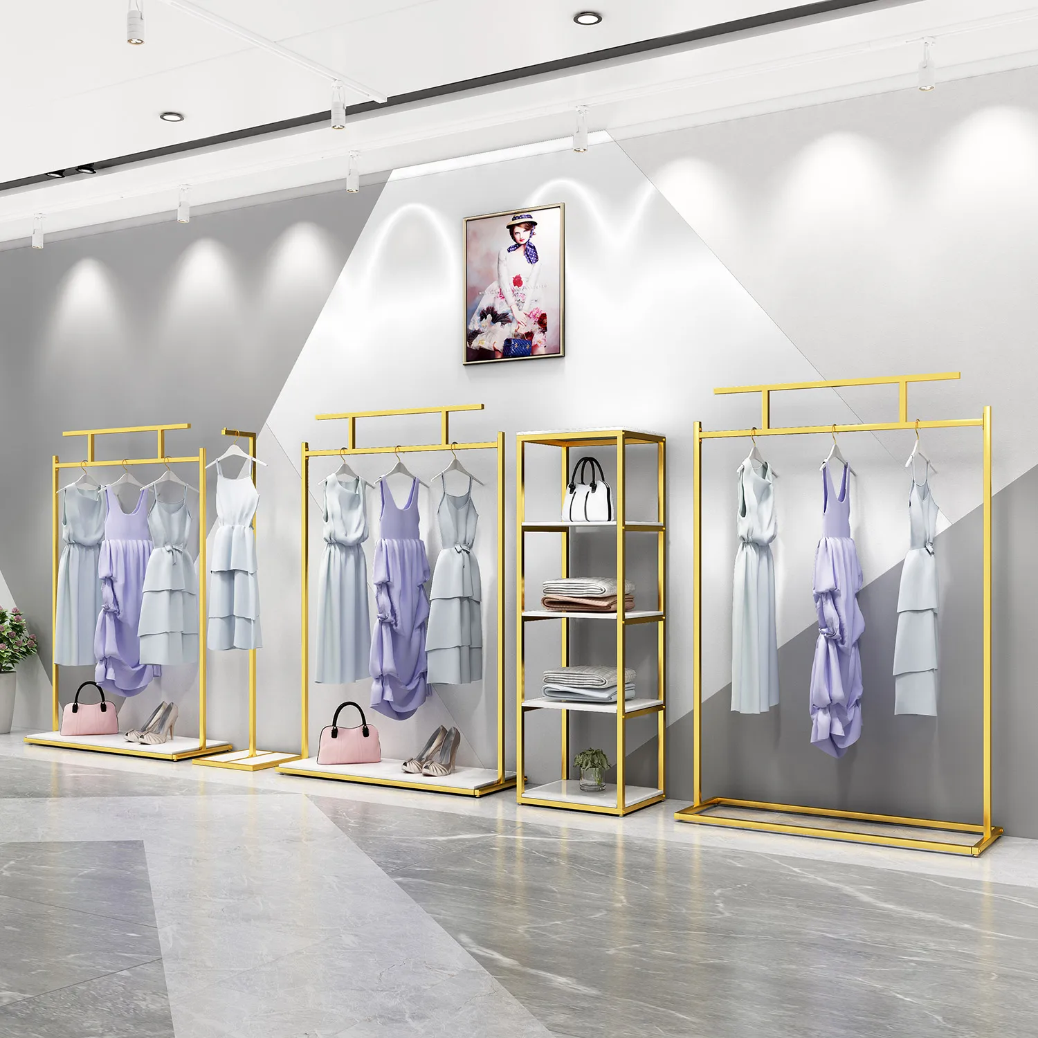 Boutique Retail Clothes Rack Display Racks Clothing Garment Display ...