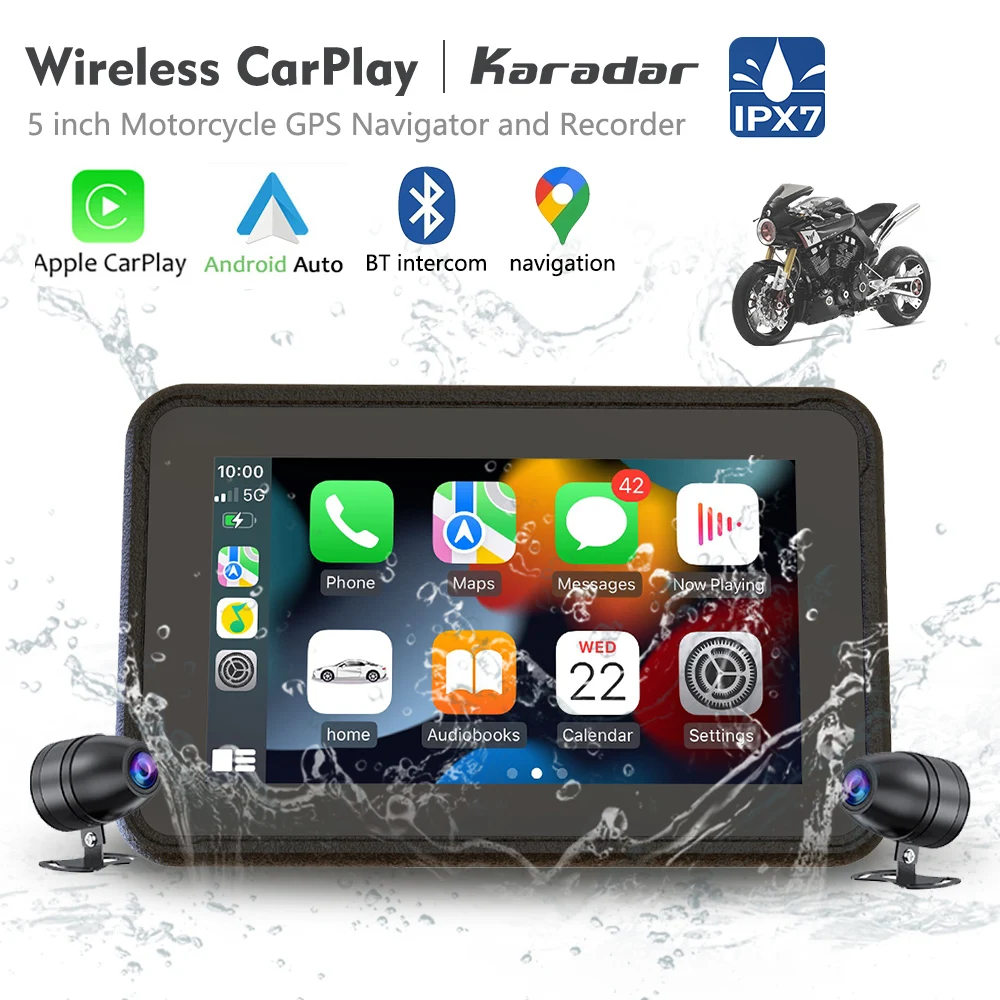 KARADAR MT5004 トップ5インチバイク用GPSナビゲーターCarplay Android 