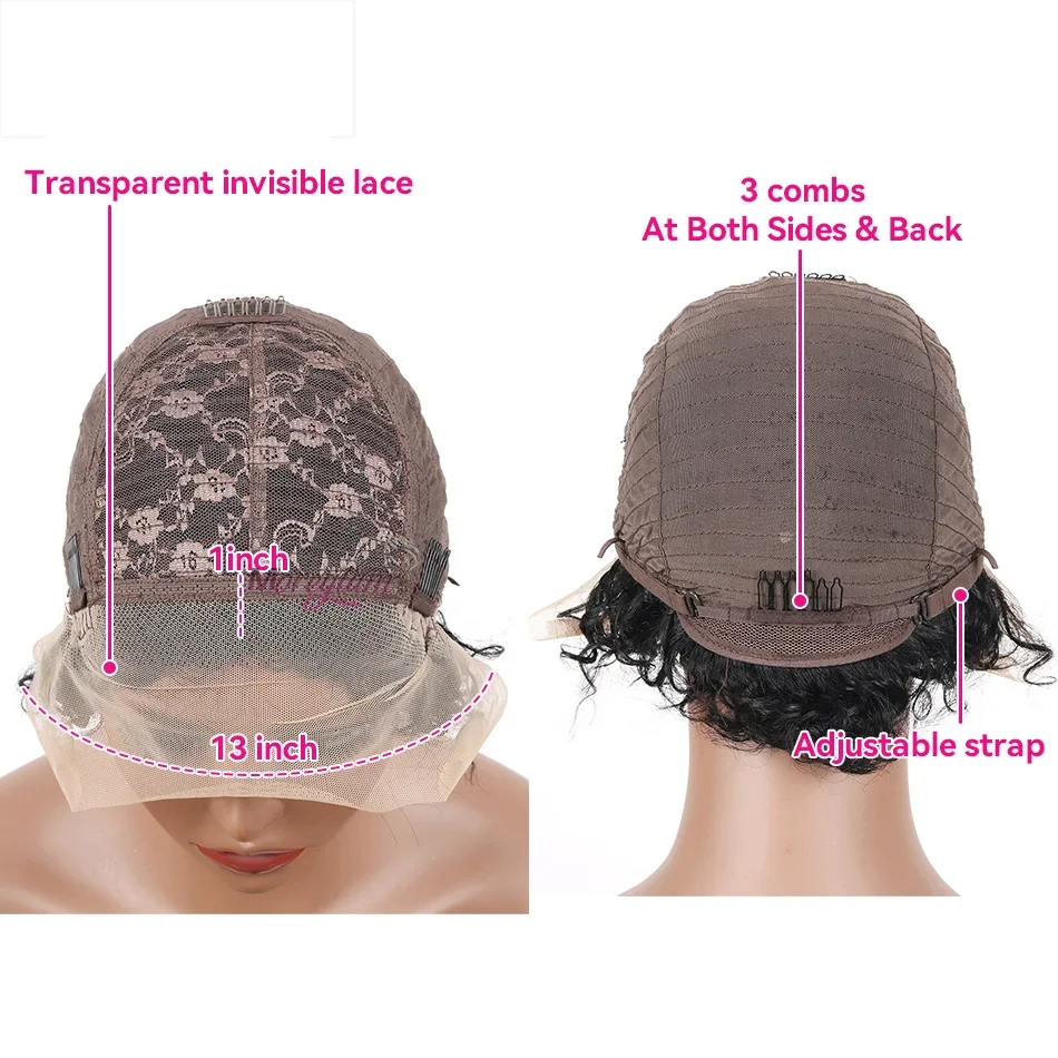 Pixie Cut Wig Honey Blond Water Deep Wave Lace Wig Afro Curly Short Bob Human Hair Wigs Natural Color Lace Front Wig For Women_voghion.com