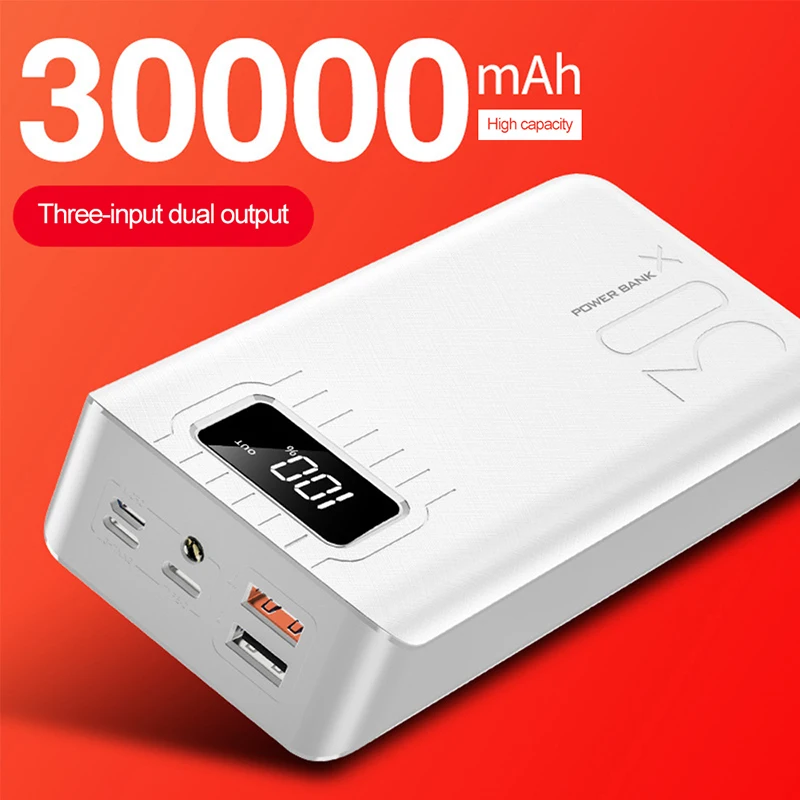 New Digital Display LED Screen With Light Power Bank 30000mAh USB Portable Charger Battery Pack Powerbank for iPhone 15 Pro Max