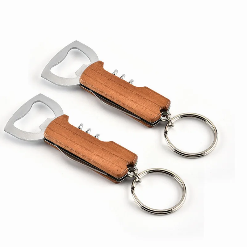Factory High Quality Stainless Steel Multifunction Switchblade Beer Bottle Opener Keychain with Corkscrew and Custom Logo
