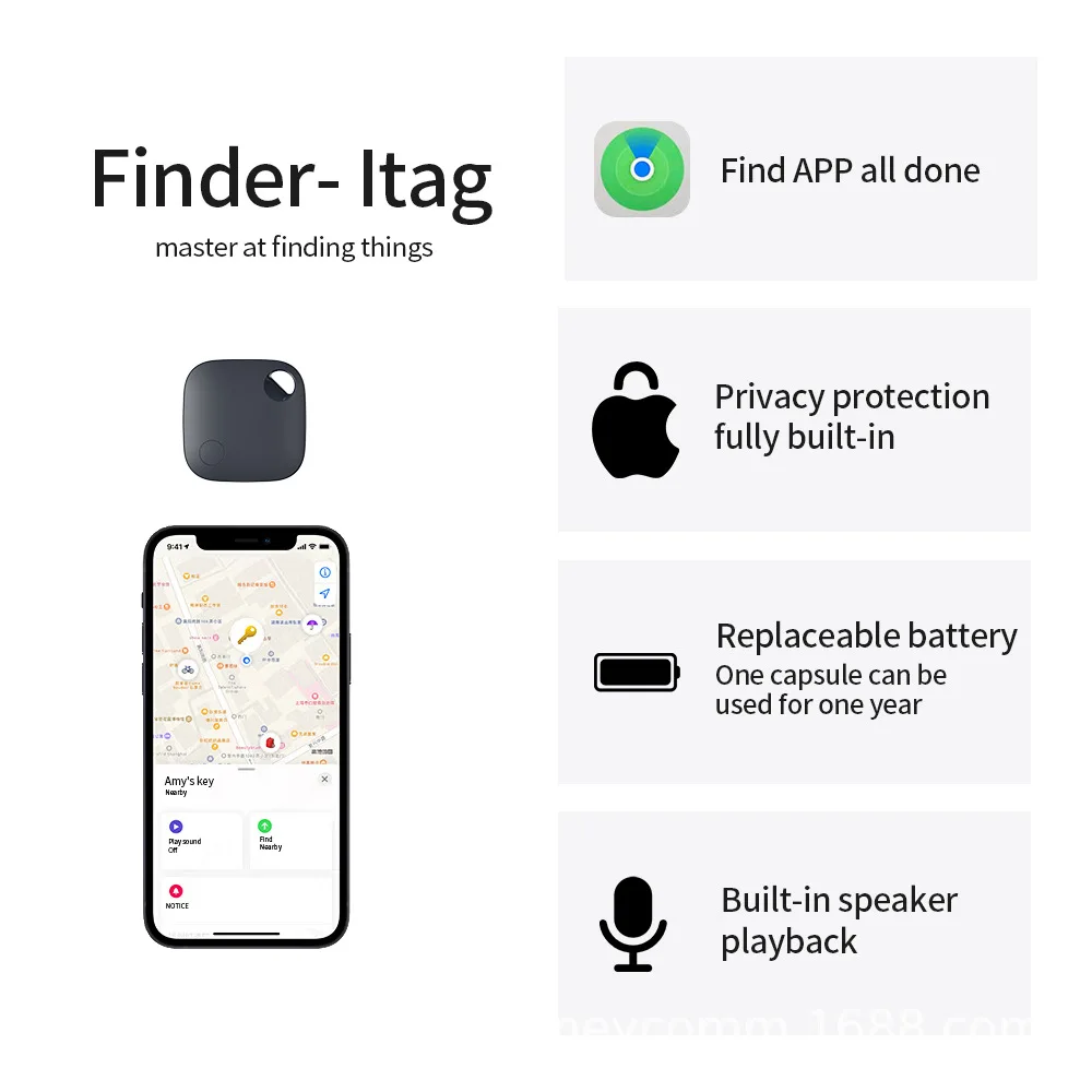 Smart Global GPS Tracker Durable Plastic Air Tag Locator for Vehicles Children and Pets Bluetooth Beacon Keychain by Maker
