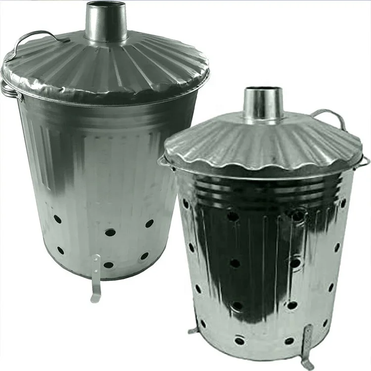 Inceneritore Da Giardino In Acciaio Zincato - 90 Litri, Con Coperchio E Canna Fumaria - Foto 4