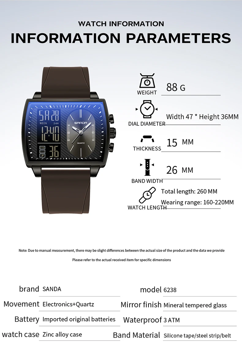 Sanda 6238 Multifunctional Luminous Waterproof Watch For Men