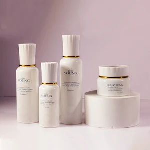 New Patented Product Cosmetic Porcelain White Glass Bottle Texture Cap Essence Bottle Pump Lotion Bottle 50g Cream Jar