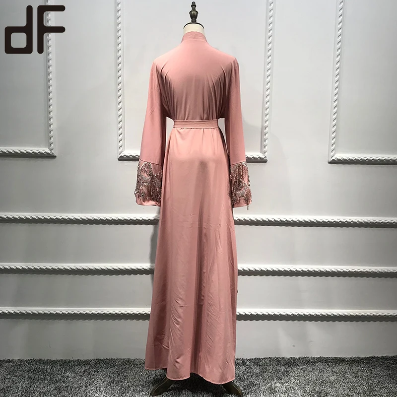 Oem Modest Wear Turkiye Arabian Dresses Women Abaya Front Open Sequined ...