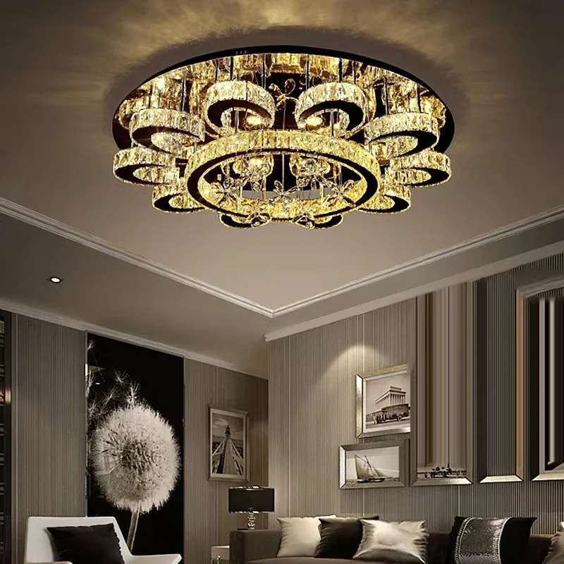 Luxury Modern Designer Custom Fancy Black Round Ceiling Led K9 Crystal Chandelier Lamp Lights