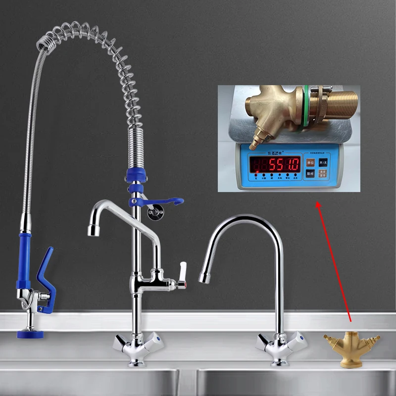 Kran przemysłowy do kuchni komercyjnej w stylu industrialnym, duży kran do wstępnego płukania z prysznicem, 551 gramów, kurki do zlewozmywaków hotelowych