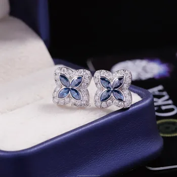 XG VVS Moissanite Stud Earrings Four Leaf Style 925 Silver Clovers Diamond Earrings for Woman Men Fine Jewelry Earrings