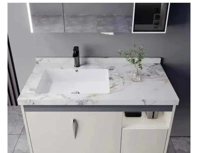 Modern floating wall mounted artificial stone countertop single sink bathroom vanity with smart mirror cabinet factory