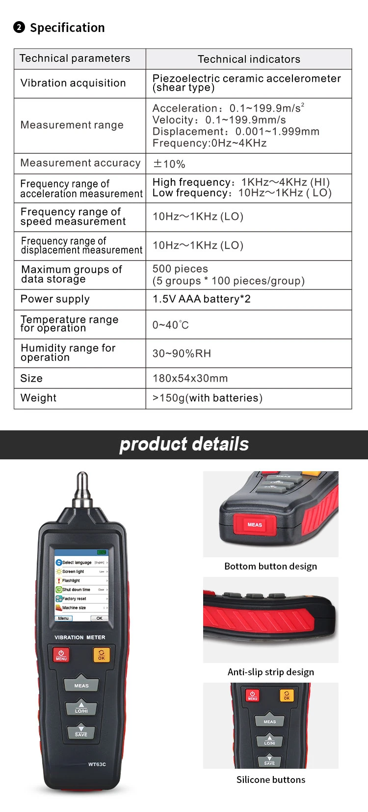 Hedaoconventional Vibration Meter Digital Vibration Meter,Vibration