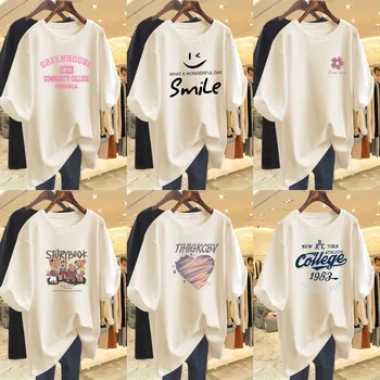 Wholesale Plus Size Cotton T-shirts Women Short Sleeve Tshirt Casual Printing Women's T-Shirt Woman Summer Cotton T-shirt