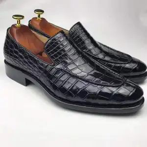 Goodyear Welted Formal Business Shoes for Men Luxury Crocodile Leather Loafers Wedding Party Wear Black Men's Dress Shoes