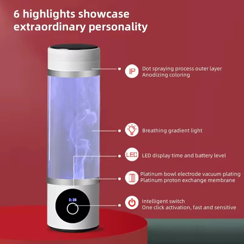 USB Hydrogen Rich Portable Detachable Oxygen Producing Health Water High Borosilicate Electrolytic Super Antioxidant Glass Cup