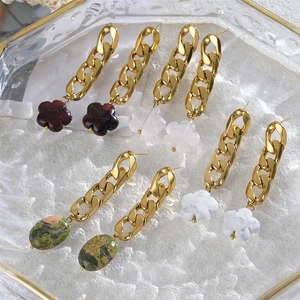 Tarnish-Free Stainless Steel Cuban Link Dangle Earrings Women's Drop Stud Earrings with Topaz Stone for Gift