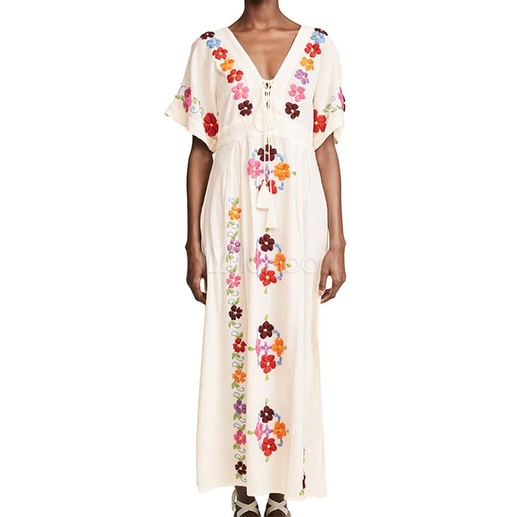 Buy > white boho embroidered dress > in stock