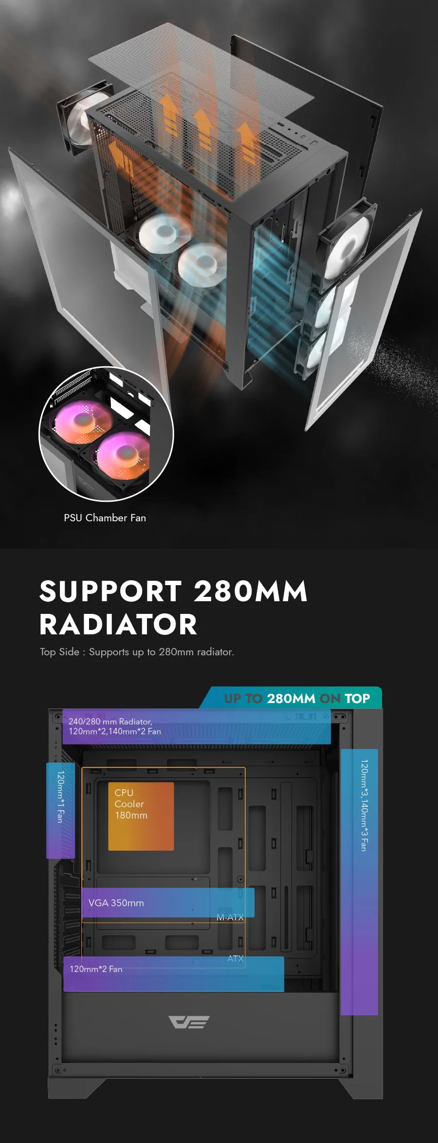 Darkflash Drx70 Glass Atx Front Panel With Cooling Fans Case