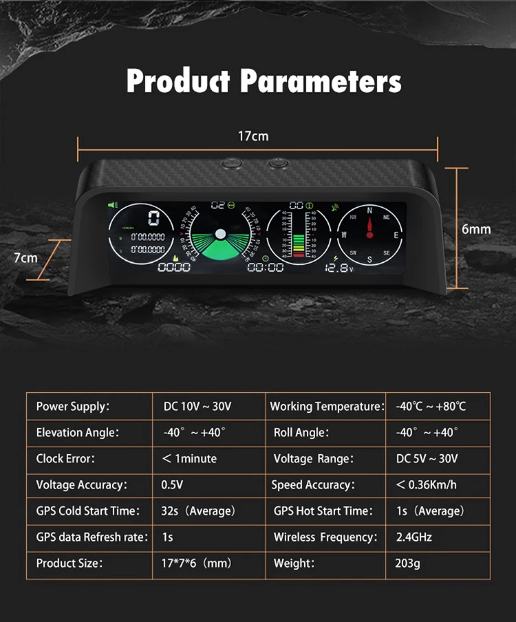 VJOYCAR Hot Selling Digital GPS HUD Display+ Angle Inclinometer Level Finder Measuring Offroad 4X4 Suitable for Universal Cars