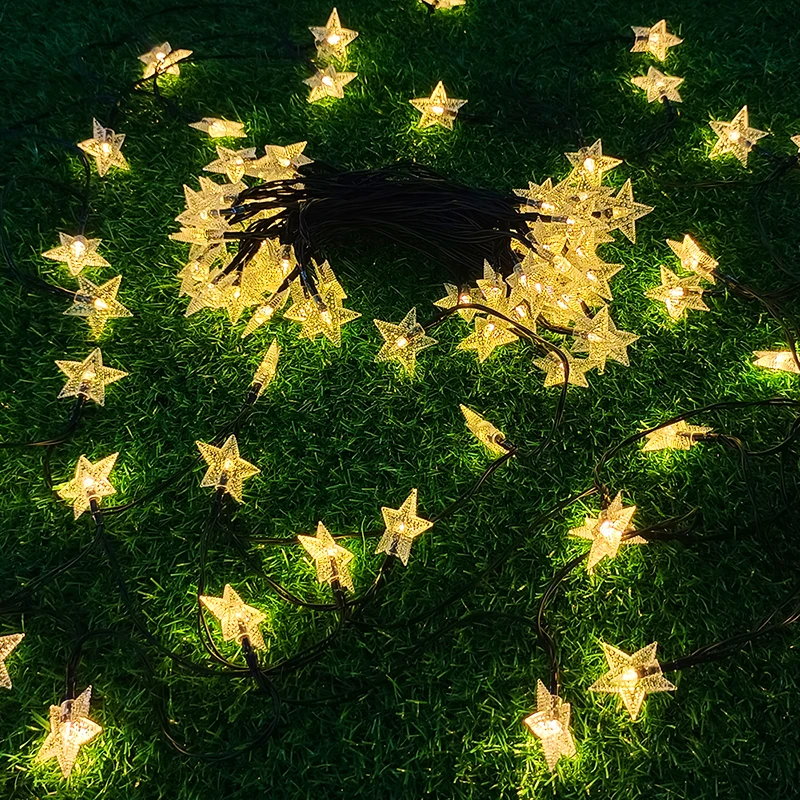 Outdoor Waterproof IP44 Solar Powered Led Christmas Lights Decoration Five Star String Lights Led for Christmas Tree