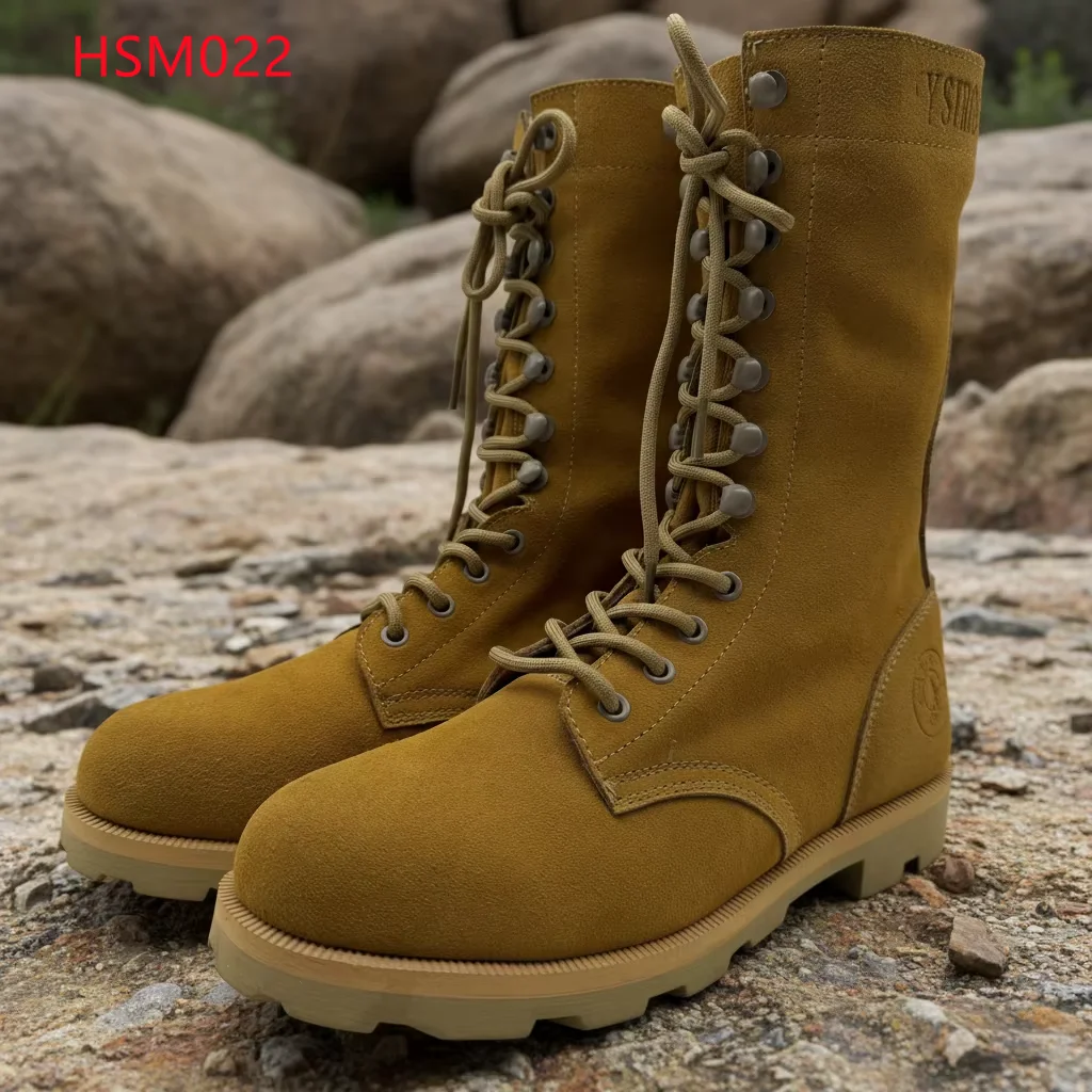 HY,Ghana Market Popular Full Natural Suede Leather Tan Combat Boots 2026 Bespoke Design Highly Functional Tactical Boots HSM022