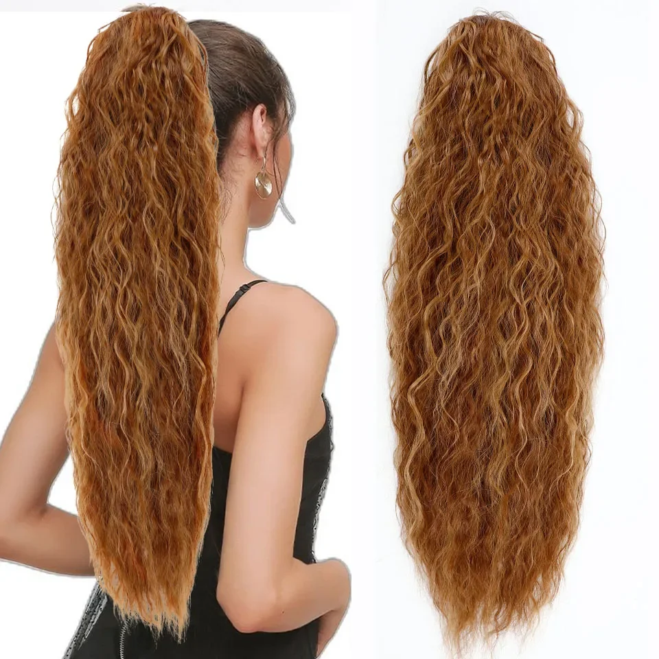 Water Wave Drawstring Ponytail Hair Extensions 170g 26in Curly Pony tail Natural Black Color 100 Brazilian Remy Human Hair 1B_voghion.com