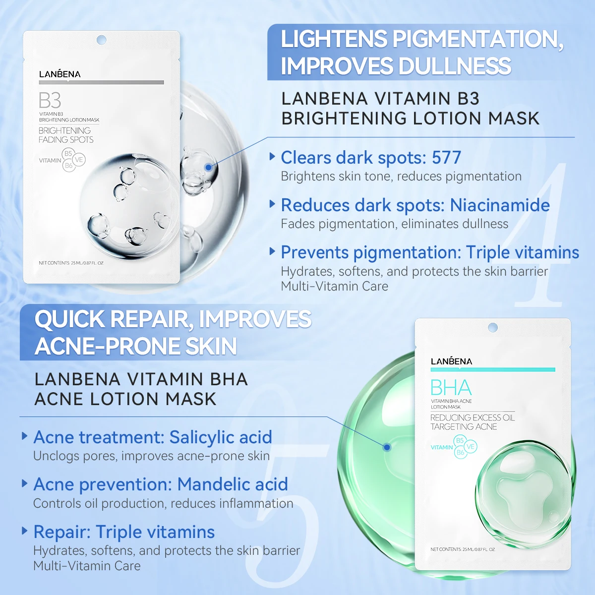 LANBENA VITAMIN  BHA Collagen Facial Skincare Beauty Face Care Moisturizing Hydrating Sheet Mask details