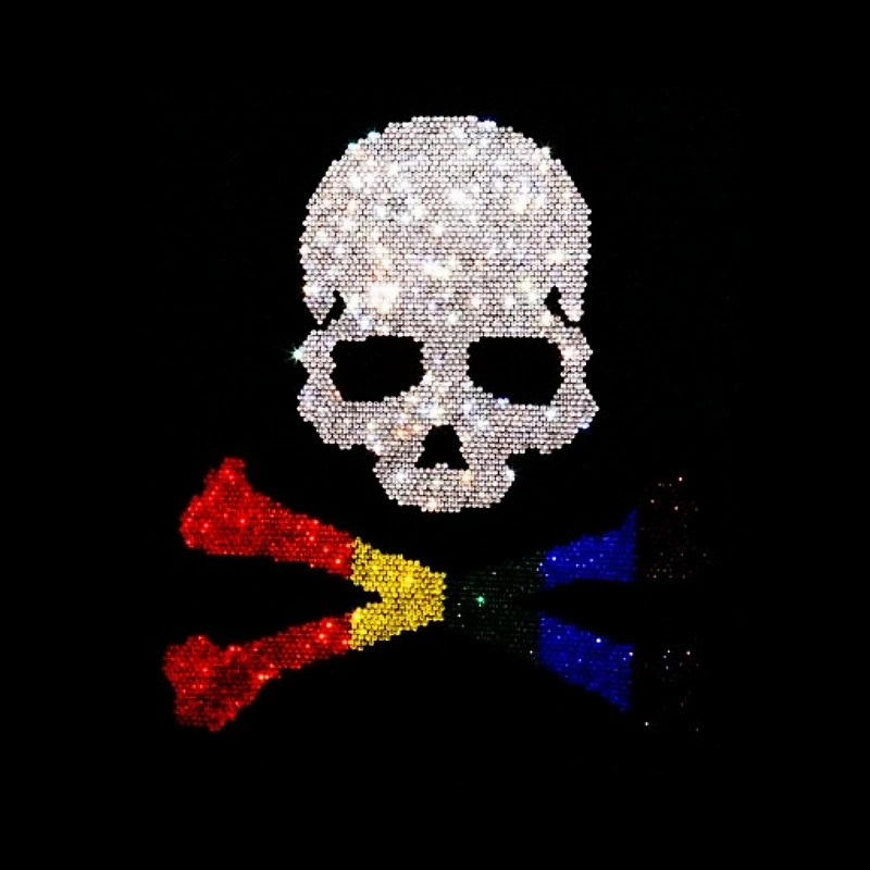 Custom logo crystal rhinestone heat transfer skull hoodie design green rhinestone motif