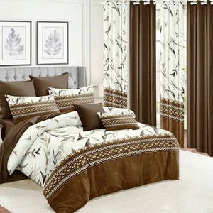 Factory Printed Cheap Home Collection Curtain Bedding Set with Matching Curtains