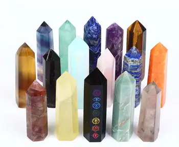 Natural crystal hexagonal single-pointed rough stone polished  Healing Crystal Tower Crafts Clear Quartz Point Carvings