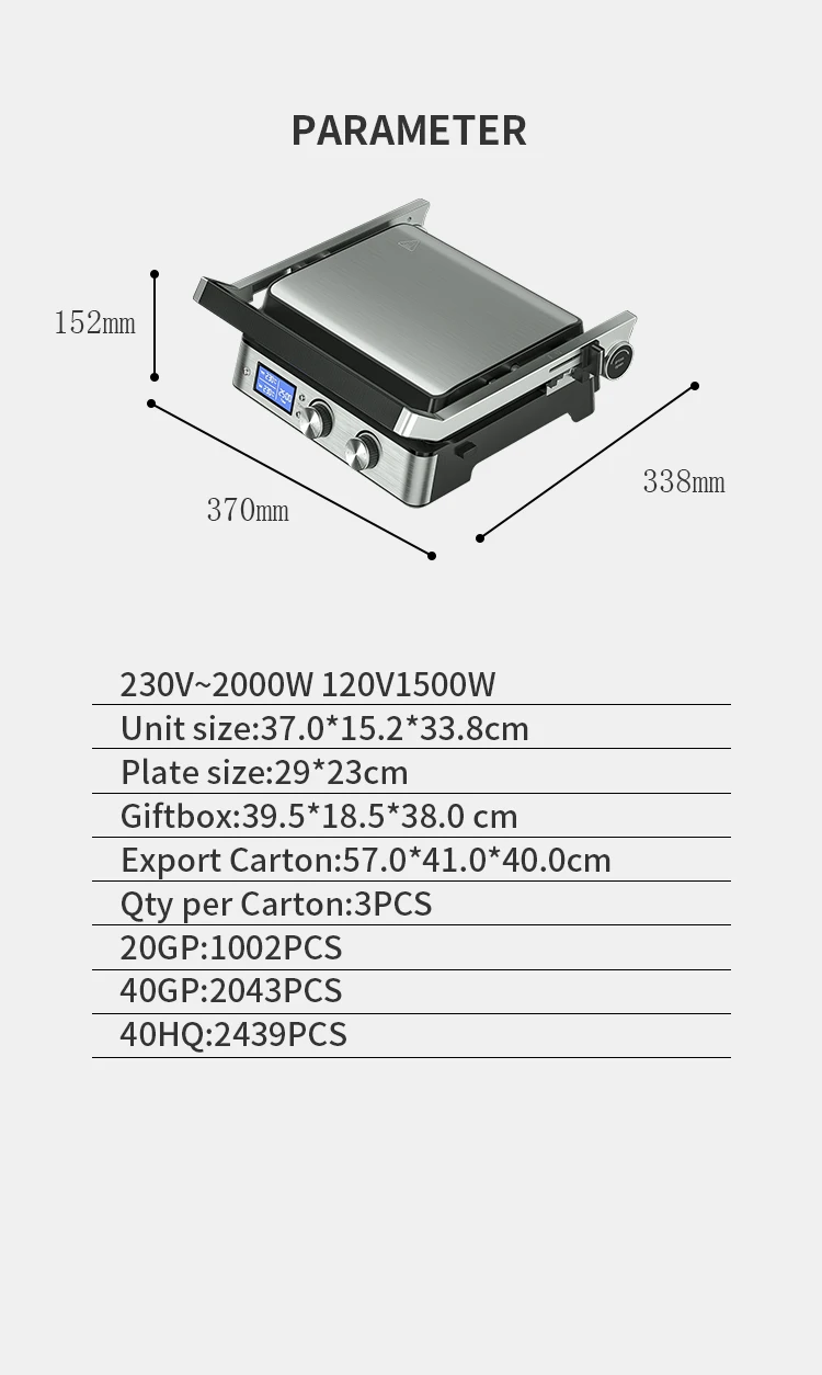 Xl Steak Griddle Grill Detachable Digital Contact Grill Sandwich Press