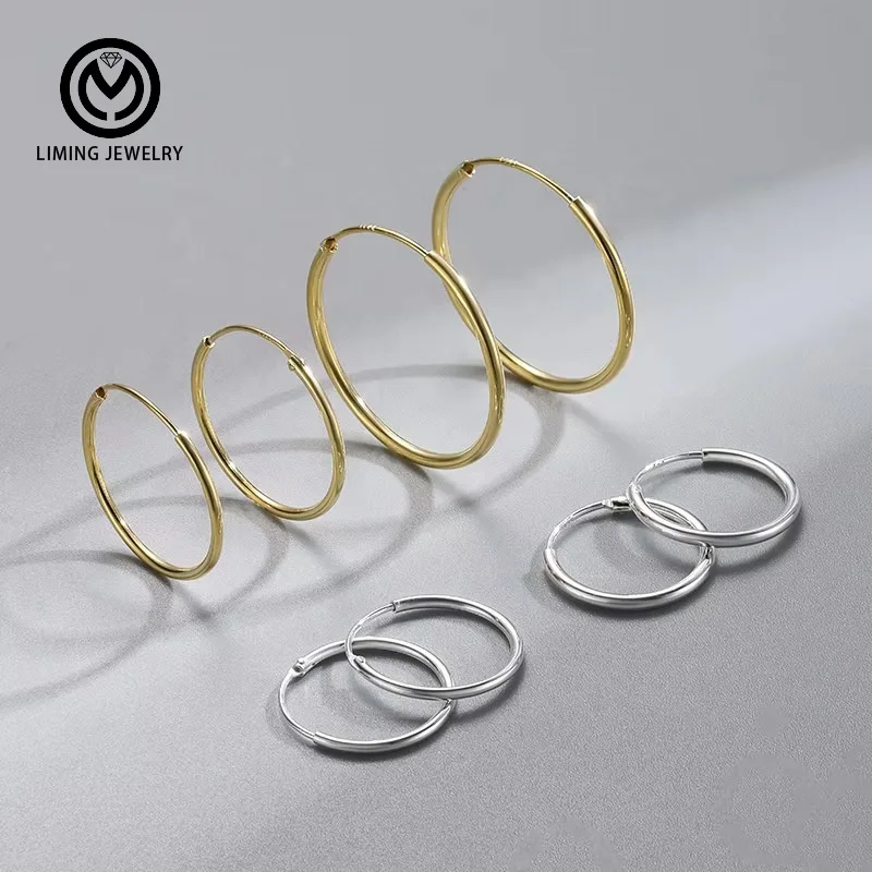 GE13 Fashion Geometry Minimalist 925 Sterling Silver Hip Hop Fine Jewelry Big Round Hoop Earrings for Women 18k Gold Plated